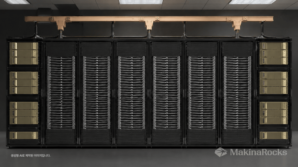 AI-generated image of a large-scale GPU server rack in a data center — AI-generated image